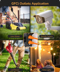 Built Tough Black Motion Sensor Outdoor Wall Light With Dusk Till Dawn Auto Sense And Built In Two Electrical Outlets for yard gear use with GFCI applications.
