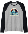 Not For The Warm Hearted Ice Sailor Raglan Baseball Tee with sailboat graphic on gray-black sleeves