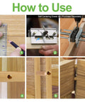 Steps showing installation of Five Sixteenths Inch By One Inch Wooden Dowel Pins, Natural Beech Wood for furniture projects.