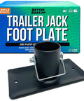 Rock Solid 2 Inch Trailer Jack Foot Plate With Removable Foot Pad Snap Lock Pin Zero Flex 2000 Lb Load Rating Rust Proof Finish, black steel design.