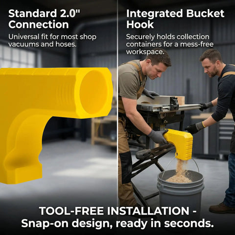 Table Saw Dust Collection Adapter For Miter Saws And Table Saws Tool Free Snap On Dust Port Built In Bag Hook Universal 2 Inch Port