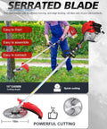 Man using 52cc Gas Weed Eater Yard Care System Do It All With 5 In 1 Attachments Edger Hedge Blade Pole Saw Brush Cutter Kit