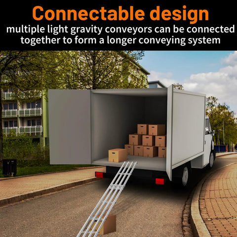 Heavy-Duty Foldable Conveyor Roller Ramp Table 15x78 Inch Gravity Transport Cart With White Galvanized Steel Frame for loading boxes from truck.
