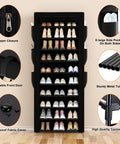Tall Black 10 Tier Shoe Rack With Six Large Side Pockets 23.6 Inch Wide 11.4 Inch Deep 68.9 Inch Tall Holds 36 To 41 Pairs Of Shoes Ideal Entryway Or Closet Organizer, close-up of features including zipper closure and fabric cover.