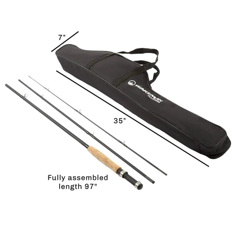 Backpacking Ready 3 Piece Fly Fishing Rod And Reel Starter Kit With 97 Inch Collapsible Fiberglass Rod And Cork Handle Case