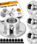 Set of 4, 12mm Flange Coupling Connectors for RC Motors, electroplated steel, shown with included screws and wrench