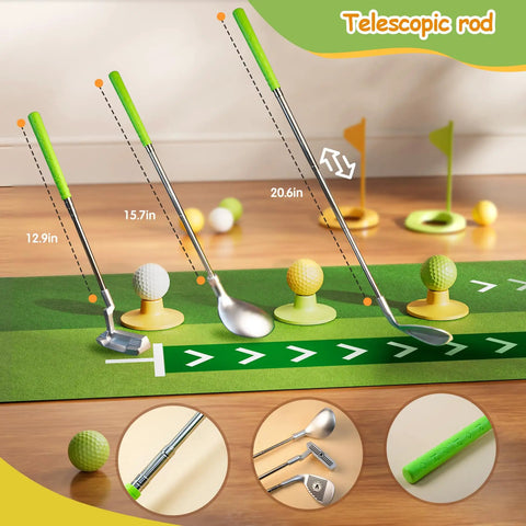 Indoor Putting Green With Automatic Ball Return For Kids Plus Toddler Golf Clubs Light Up Balls Party Game Training Mats