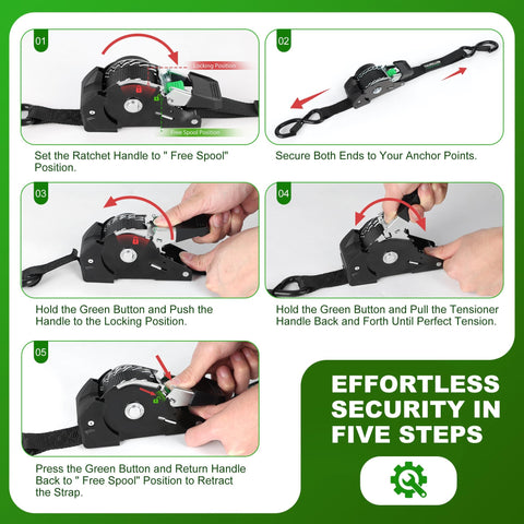 Step-by-step guide using Retractable Ratchet Straps 4 Pack 1 Inch By 10 Feet Self Retracting Go-To Tie Down Straps 1650 Lb Break Strength