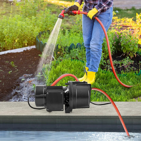 115 Volt Shallow Well Jet Pump 1 HP Heavy Duty Cast Iron Irrigation Water Pump 164 Ft Max Head 20 To 40 PSI IPX4 installed in garden
