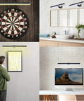 Must-Have Rechargeable 22 Inch Picture Light With Remote illuminating art, dartboard, mirror, and desk area in various settings