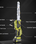 Diagram of 12 Inch Cordless Electric Chainsaw With Dual 20V 4Ah Li Ion Batteries, featuring labeled components against black background.