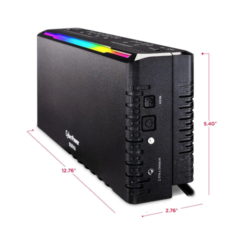 GX950UC Gaming UPS Battery Backup And Surge Protector with RGB lighting, 950VA 510W, eight outlets, USB-C/A, UL certified, side view