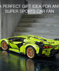 Lamborghini Sian FKP 37 1:8 Scale Tech Model Car Kit For Grownups With 3,696 Pieces on black table near stairs