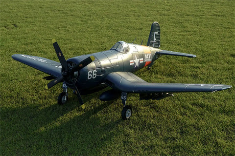 Six Channel RC Warbird Plane With 1700mm Wingspan F4U Corsair V3 PNP Kit on grass field, showing detailed fuselage markings