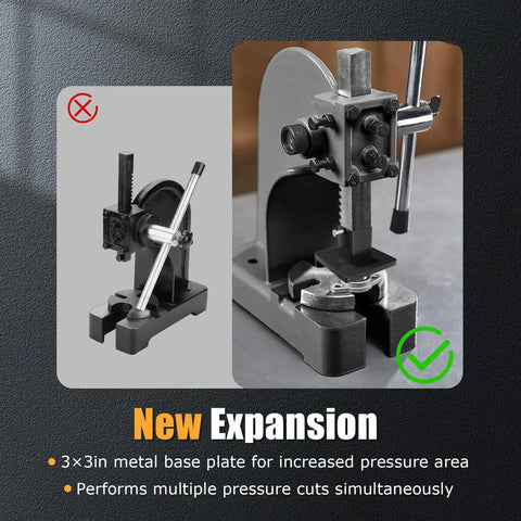 Beefy Hand Press Foot Attachment For Die Cutting And Leather Stamping Machines with 3x3in all-metal base and template extension.