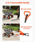 Heavy Duty 10 Cu Ft Poly Garden Cart Dump Wagon With Convertible Handle And 13 Inch Flat Free Tires, Tow Behind Yard Wagon For Lawn Mower And Tractor, 1200 Lbs Capacity, hand-pulling and tow setup