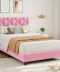 Chic Pink Twin Bed Frame With Plush Upholstered Headboard And Heavy Duty Platform Base Featuring Tough Wooden Slats For Zero Creak Nights Set Up In A Flash No Box Spring Needed For A Cozy Room Glow Up