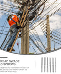 Worker on utility pole near image of Stainless Steel Lag Screws For Deck Cable Railing Hardware Left And Right Threaded Screws