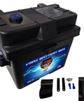 Heavy Duty Bulletproof U1 Marine Battery Box For Trolling Motors And Lithium Batteries With Dual Usb Charging Ports Built In Voltmeter top view with voltmeter display