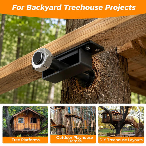Treehouse Floating Bracket For 1.25 Inch Hardware Built Tough For Between Trees Or Post Handles 1.25 X 15 Inch Lag Bolts Or TABs Black Powder Coated Alloy Steel With UHMW Bearing Surface For Ultra Smooth Movement installed on tree beam
