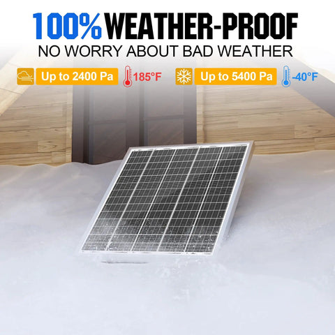 50W 24V Solar Panel Kit With 10A PWM Controller waterproof design depicted in snowy conditions on a roof