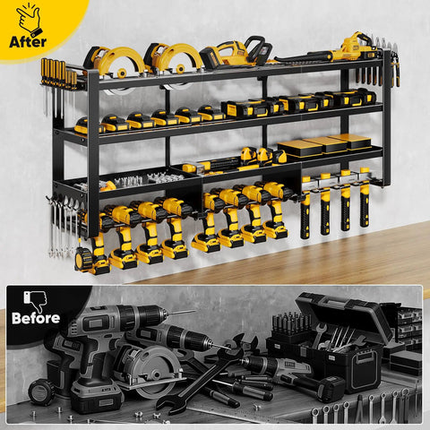 49 Inch Wide Power Tool Organizer Wall Mount, Four Layer Heavy Duty Tool Storage Rack With Wrench And Screwdriver Holders