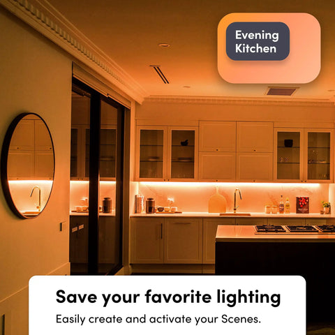 Kitchen with Six Point Six Feet Dope Smart LED Strip Lights Kit With Multizone RGB And Tunable White under cabinets.