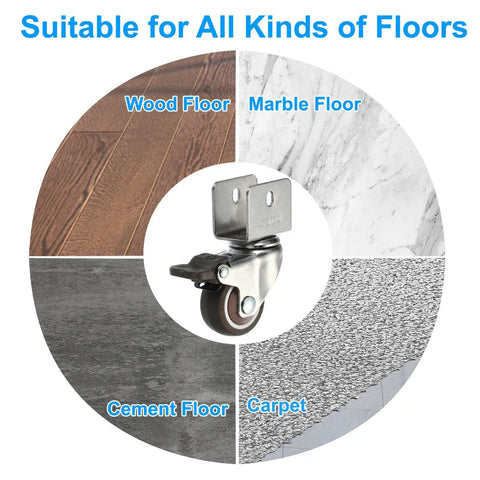No Fuss Heavy Duty Swivel Caster Wheels With 5 7 Inch U Brackets And Solid Locking Brake, suitable for wood, marble, cement, and carpet floors.
