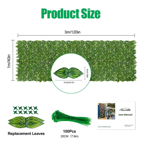 No Assembly Required Artificial Ivy Privacy Fence Screen For Outdoor Use 120 Inch By 40 Inch UV Resistant Faux Ivy Hedge