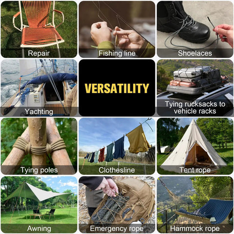 Tough As Nails Paracord Rope 750 Lb Test, 4mm 12 Strand Para Cord versatility uses in fishing, shoelaces, yachting, clothesline, tent rope.