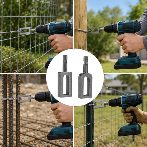 2 Piece Wire Twister Drill Bit Set 1/4 Inch Hex Shank for easy wire binding on farm work, showcasing durable steel construction.