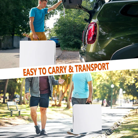 People carrying Beefy Folding Table 6Ft Heavy Duty 350 Lb Capacity With 18 Percent Thicker HDPE Waterproof Top Portable Fold In Half