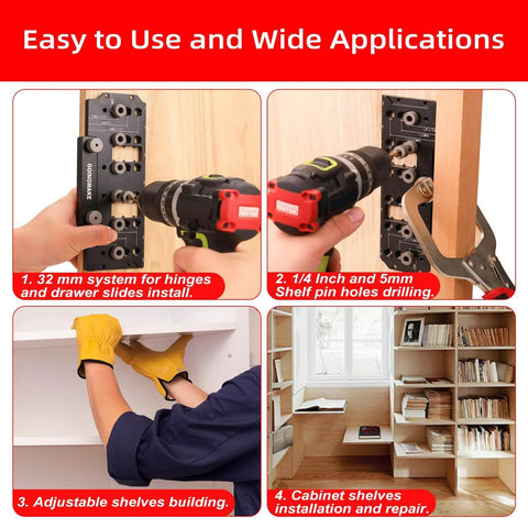 Pro Grade All Metal Shelf Pin Jig for Straight Holes and Adjustable Shelving Installations