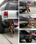 Bigfoot Patriotic Hitch Cover For 2 Inch Receivers, Funny American Flag Design on SUV, shown from various angles