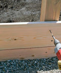 Installing wood with drill using Exterior Grade Timber Screws 0.220 Inch By 4 Inch Double Barrier Coated Washer Head Sawtooth Point