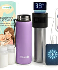 Rock Solid Electric Breast Milk Cooler Featuring Dual Four Ounce Insulated Storage Bottles, Usb C Powered Portable Nursing Chiller with dual bottles and digital temperature display.
