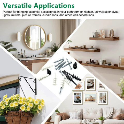 Heavy Duty Drywall Anchors And Screws Kit Delivers Killer Grip With 170 Piece Assortment in action for versatile applications including shelves and picture frames.