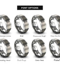 Straight Fly Tungsten Carbide Ring With Latitude Longitude Grid Map Design Legit Durable Wedding Band For Him Or Her Silver Plated Navigator Inspiration Jewelry For Cartographers Valentine Gift, showing font options.
