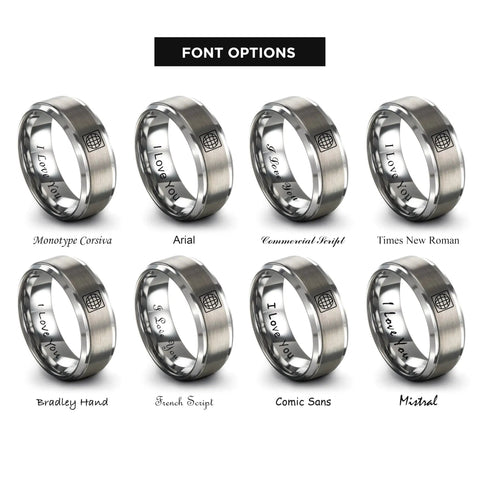 Straight Fly Tungsten Carbide Ring With Latitude Longitude Grid Map Design Legit Durable Wedding Band For Him Or Her Silver Plated Navigator Inspiration Jewelry For Cartographers Valentine Gift, showing font options.