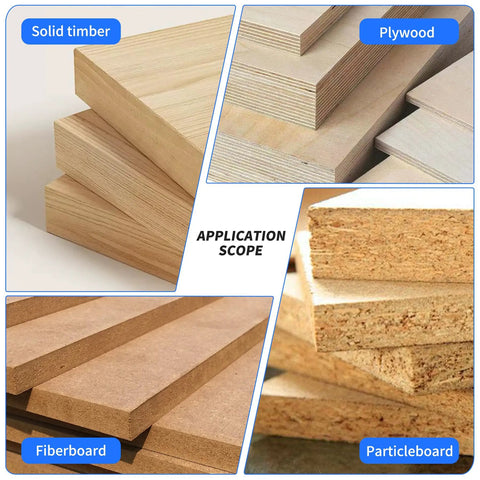 Solid timber, plywood, fiberboard, and particleboard showcasing application scope for Heavy Duty 120 Degree V Groove Router Bit.