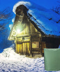 All Weather Insulated Pouch For Outdoor Backflow Preventer And Sprinkler Valves, Winter Freeze Protection, shown with snowy cabin