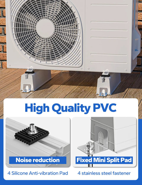 Heavy Duty Mini Split Condenser Pad Floor Mount Base Pad 15.74 Inch Long Beefy Anti Vibration Stand installed for outdoor AC unit