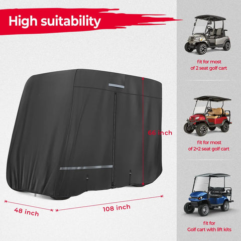 Universal Heavy Duty Golf Cart Cover For 2 And 4 Seater Carts Weatherproof Water Resistant Windproof UV Shield With Storage Bag