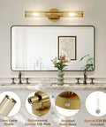 Champagne Gold Battery Operated Wall Sconces Set of 2, Rechargeable Sconce above a bathroom mirror with glass shade.