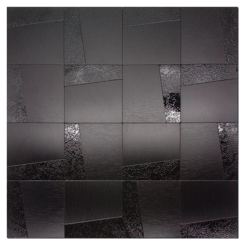 DIY Friendly Peel And Stick Metal Backsplash For Kitchen No Glue No Grout, 10 Brushed Aluminum Mosaic Panels With 3D Texture, black finish