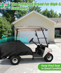 Golf cart with Heavy Duty Waterproof Golf Cart Seat Cover Universal Fit For Yamaha EZGO Club Car 2 Plus 2 Seats on driveway