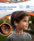 Child wearing Kids Foam Ear Plugs NRR 28 Three Pack X Small Corded Hearing Protection For Small Ears Kid Friendly Quiet Sleep
