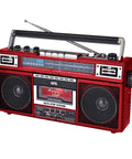 Dope Red Boombox With Bluetooth MP3 Converter From Radio To Cassette, 4 Band AM FM SW1 SW2 Radio, Dual 3 Inch Speakers