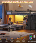 Twin Over Twin Bunk Bed With Four Storage Drawers Three Toy Bins And LED Lights, Metal Frame With Full Length Guardrail