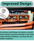 Close-up of stainless steel flange nut and connections showing design for 30 Sets Hybrid Battery Repair Kit With Nickel Plated Copper Bus Bars And Stainless Steel Nuts No Sweat Swap For Toyota Prius Gen 2 3 V And Lexus Ct200h Road Ready Upgrade.
